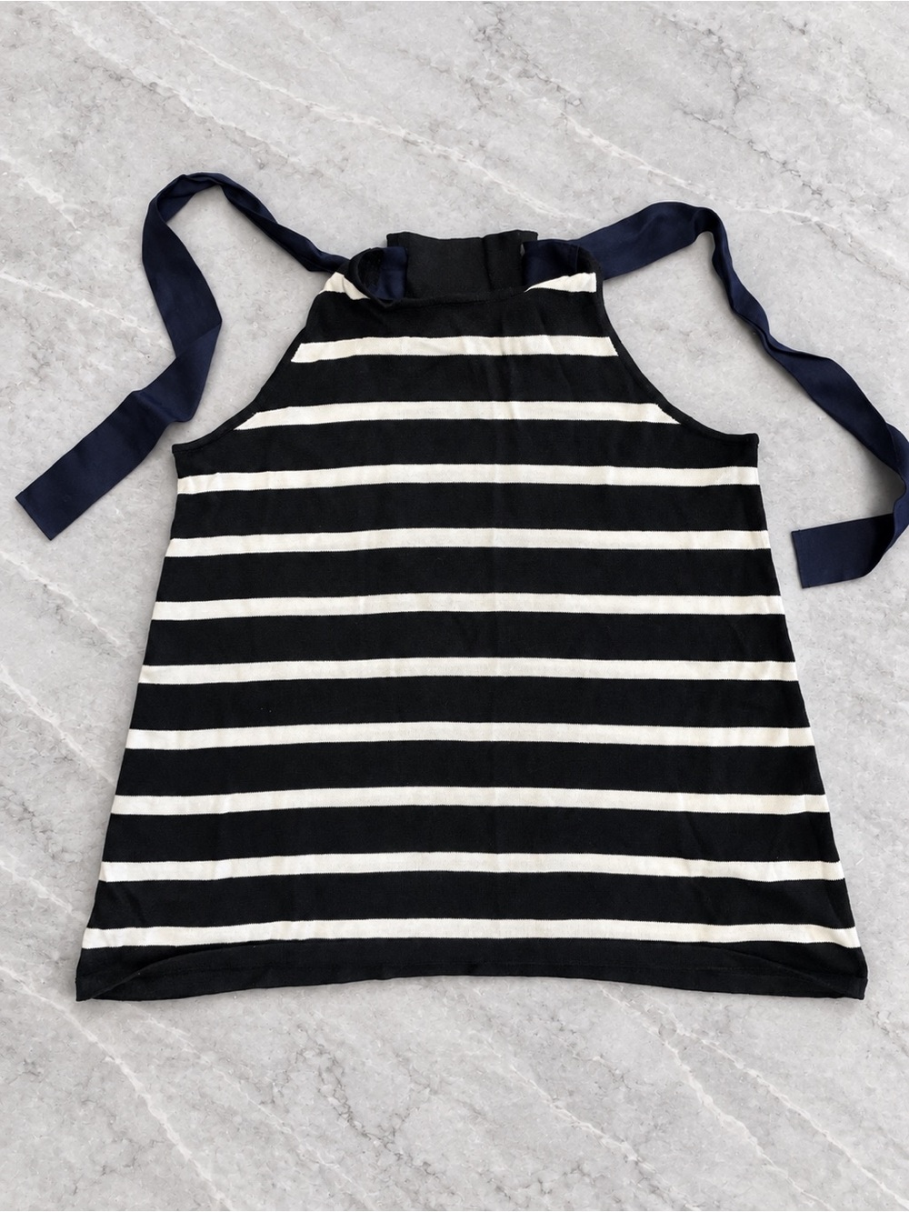 Autumn Cashmere Navy and White Striped Halter Tie Neck Tank Small